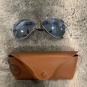 Ray-Ban Silver Sunglasses with Brown Leather Case